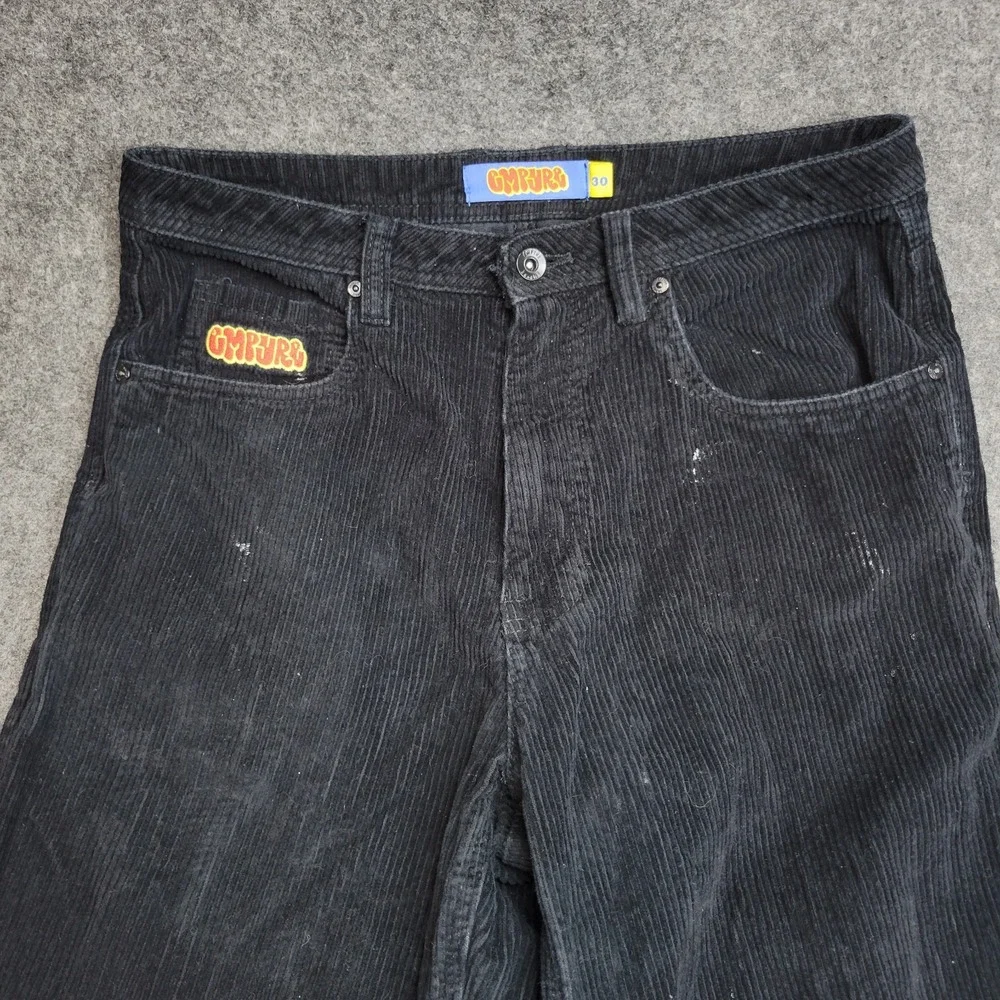 Empyre Pants Mens 30 Black Corduroy Stretch Y2K Flat Front Straight Leg Baggy